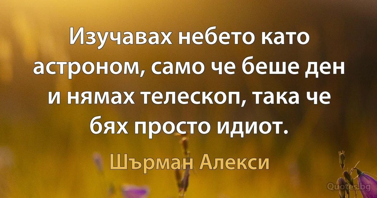 Изучавах небето като астроном, само че беше ден и нямах телескоп, така че бях просто идиот. (Шърман Алекси)