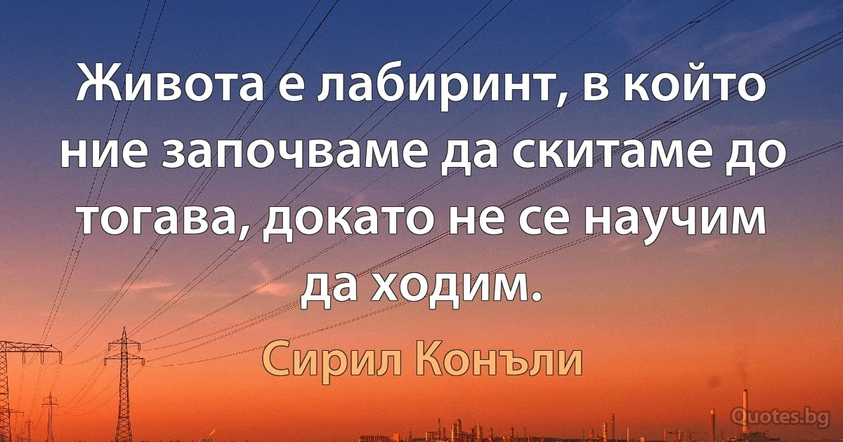 Живота е лабиринт, в който ние започваме да скитаме до тогава, докато не се научим да ходим. (Сирил Конъли)