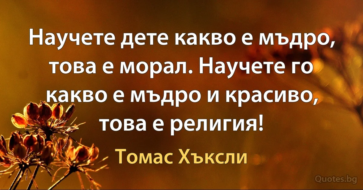 Научете дете какво е мъдро, това е морал. Научете го какво е мъдро и красиво, това е религия! (Томас Хъксли)