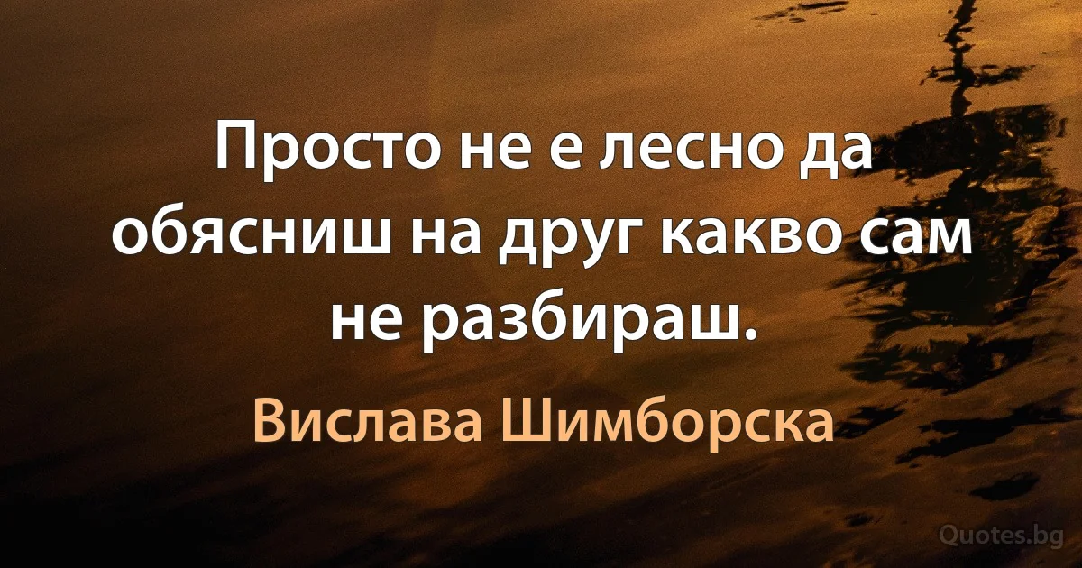 Просто не е лесно да обясниш на друг какво сам не разбираш. (Вислава Шимборска)