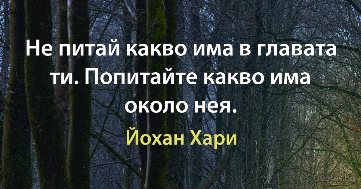 Не питай какво има в главата ти. Попитайте какво има около нея. (Йохан Хари)