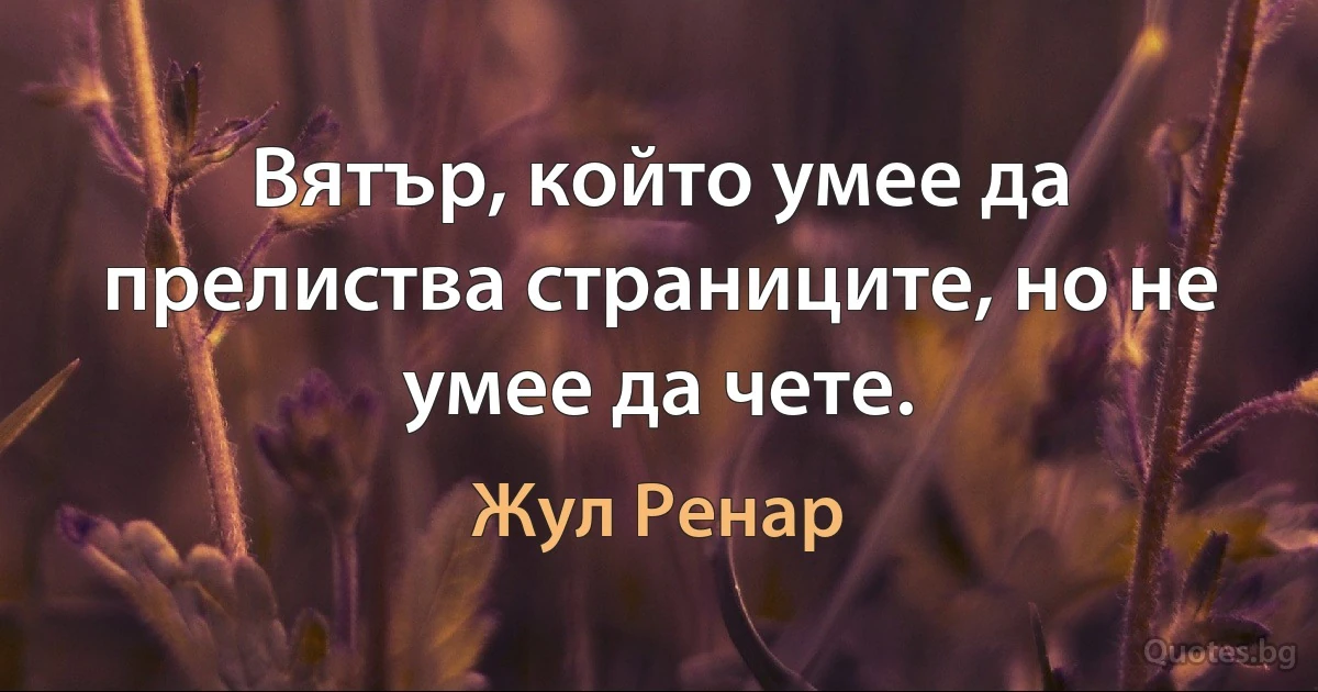 Вятър, който умее да прелиства страниците, но не умее да чете. (Жул Ренар)