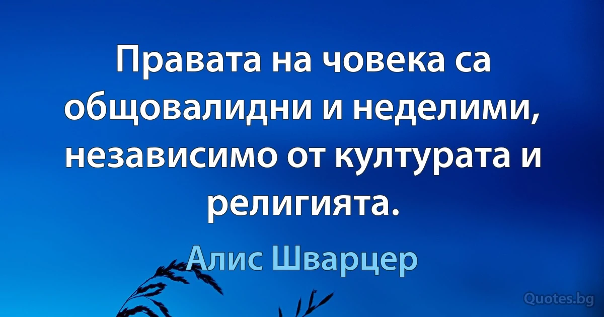 Правата на човека са общовалидни и неделими, независимо от културата и религията. (Алис Шварцер)