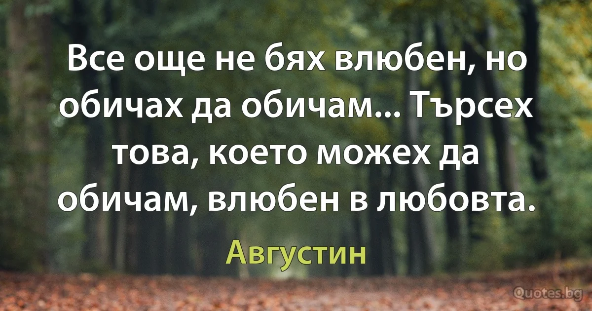 Все още не бях влюбен, но обичах да обичам... Търсех това, което можех да обичам, влюбен в любовта. (Августин)