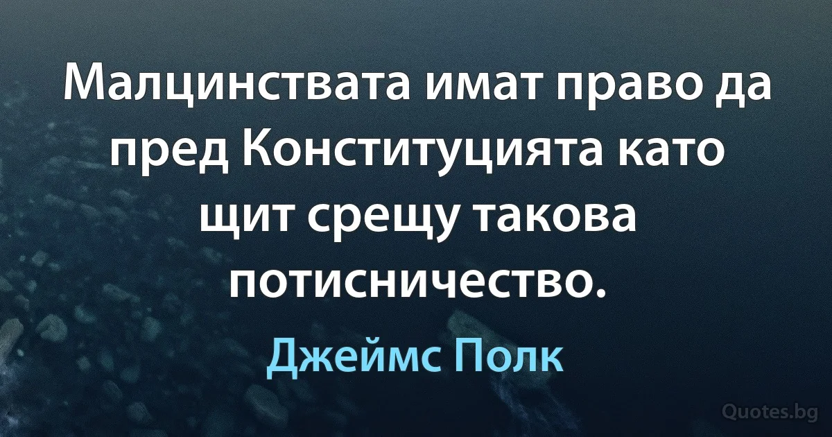 Малцинствата имат право да пред Конституцията като щит срещу такова потисничество. (Джеймс Полк)