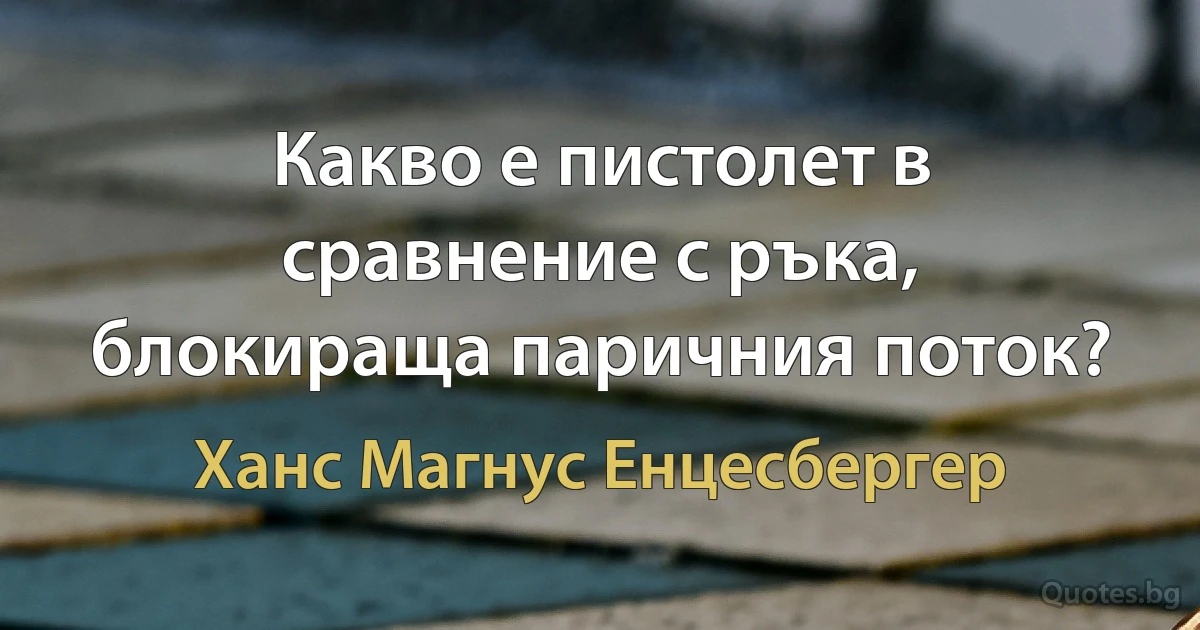 Какво е пистолет в сравнение с ръка, блокираща паричния поток? (Ханс Магнус Енцесбергер)