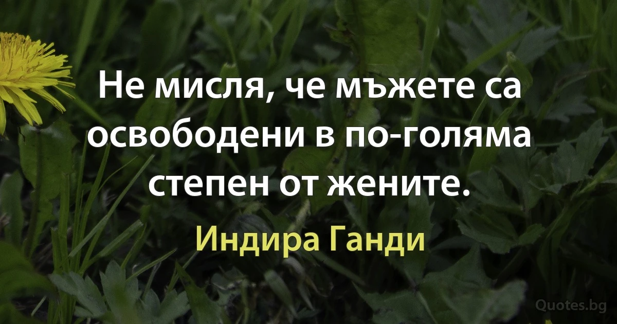 Не мисля, че мъжете са освободени в по-голяма степен от жените. (Индира Ганди)