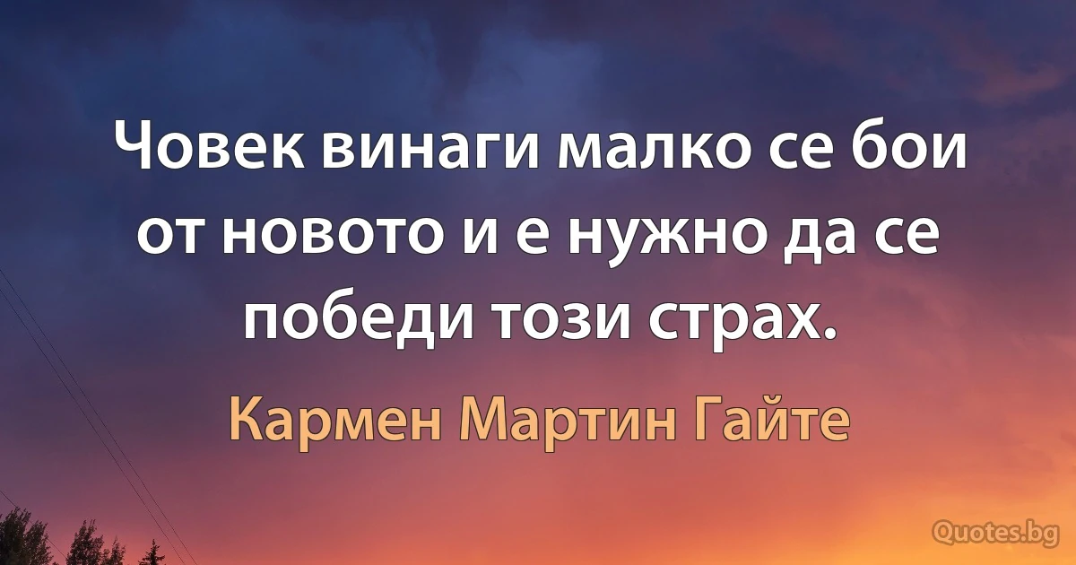 Човек винаги малко се бои от новото и е нужно да се победи този страх. (Кармен Мартин Гайте)