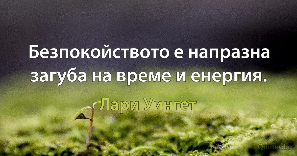 Безпокойството е напразна загуба на време и енергия. (Лари Уингет)