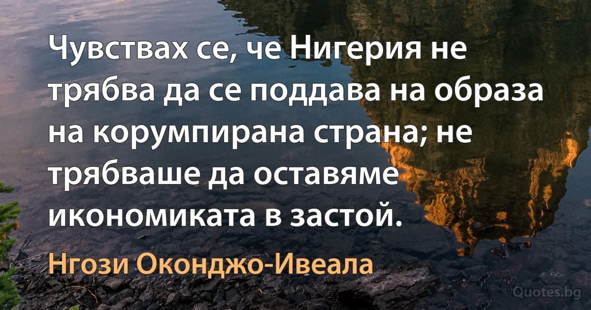 Чувствах се, че Нигерия не трябва да се поддава на образа на корумпирана страна; не трябваше да оставяме икономиката в застой. (Нгози Оконджо-Ивеала)