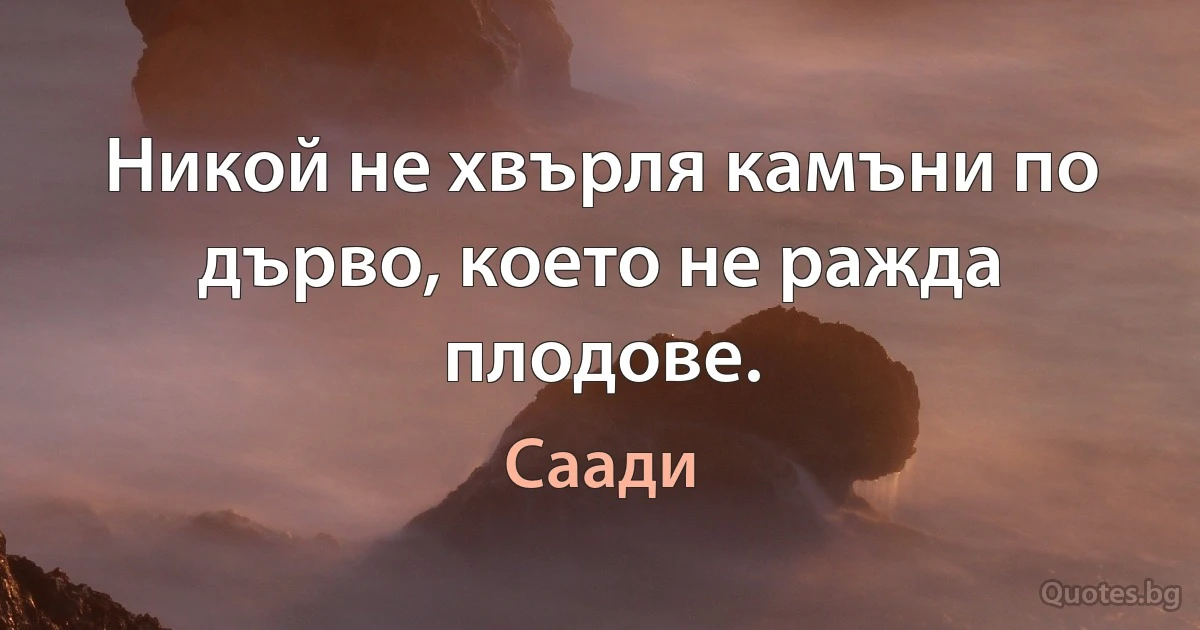 Никой не хвърля камъни по дърво, което не ражда плодове. (Саади)