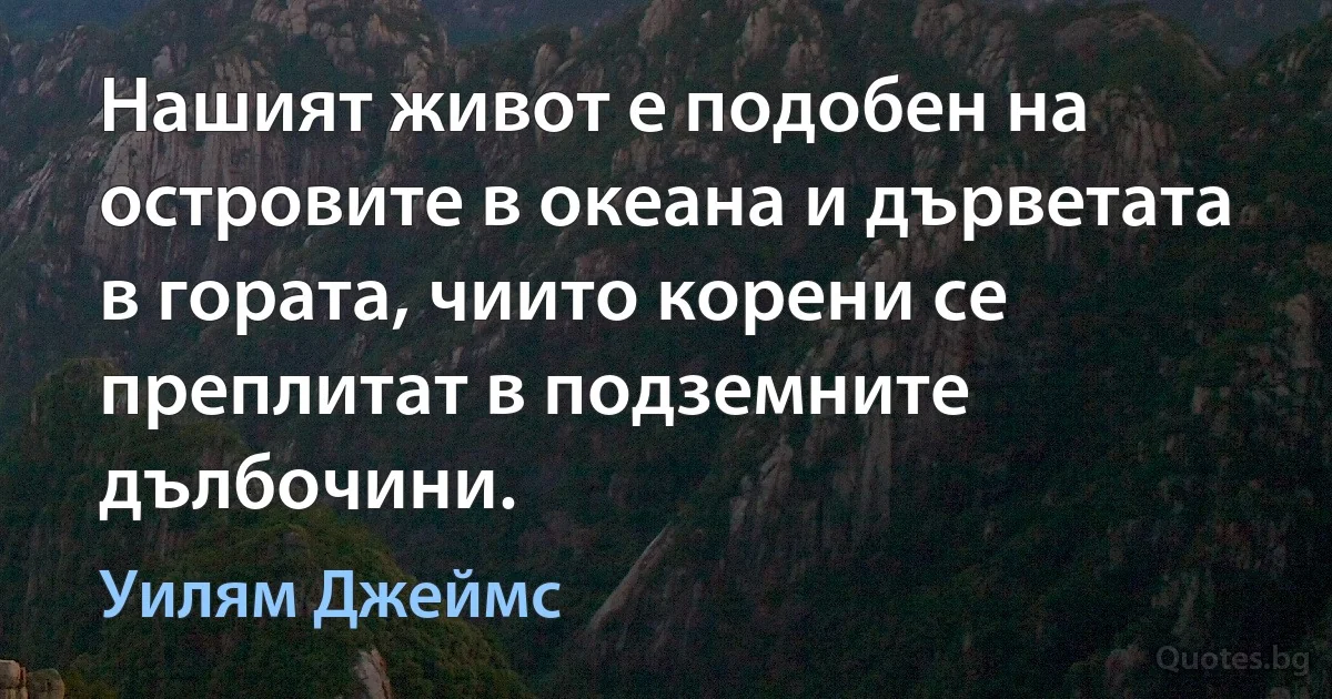 Нашият живот е подобен на островите в океана и дърветата в гората, чиито корени се преплитат в подземните дълбочини. (Уилям Джеймс)