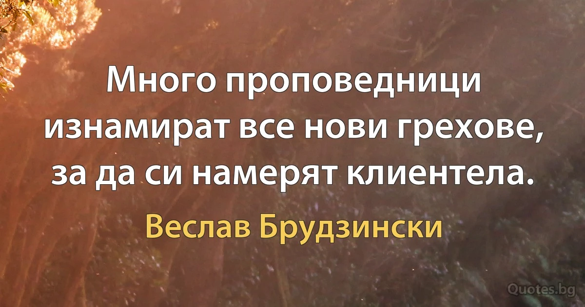 Много проповедници изнамират все нови грехове, за да си намерят клиентела. (Веслав Брудзински)