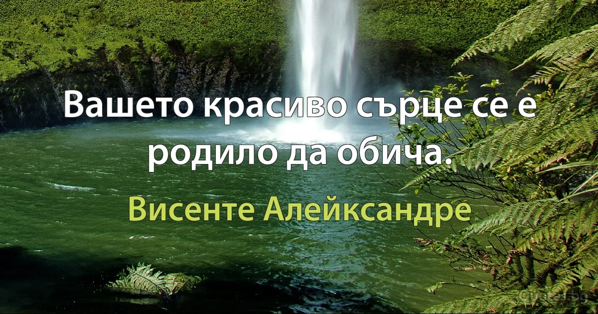 Вашето красиво сърце се е родило да обича. (Висенте Алейксандре)