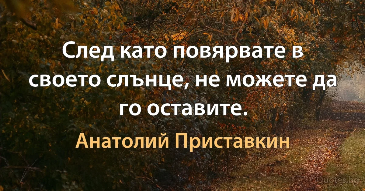 След като повярвате в своето слънце, не можете да го оставите. (Анатолий Приставкин)