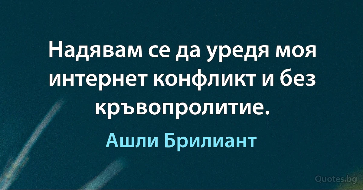 Надявам се да уредя моя интернет конфликт и без кръвопролитие. (Ашли Брилиант)