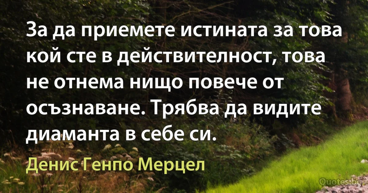 За да приемете истината за това кой сте в действителност, това не отнема нищо повече от осъзнаване. Трябва да видите диаманта в себе си. (Денис Генпо Мерцел)