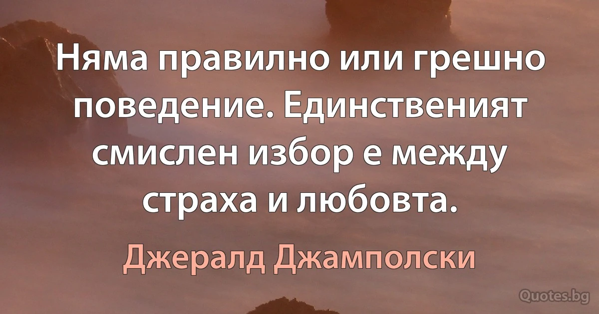 Няма правилно или грешно поведение. Единственият смислен избор е между страха и любовта. (Джералд Джамполски)