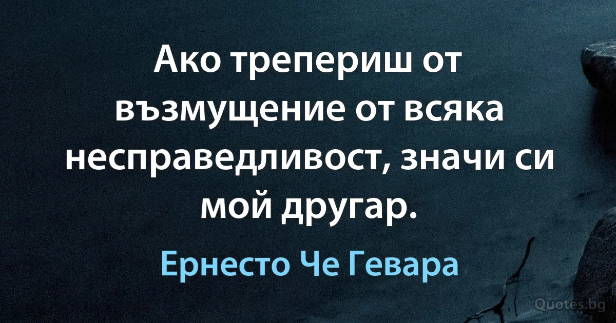 Ако трепериш от възмущение от всяка несправедливост, значи си мой другар. (Ернесто Че Гевара)