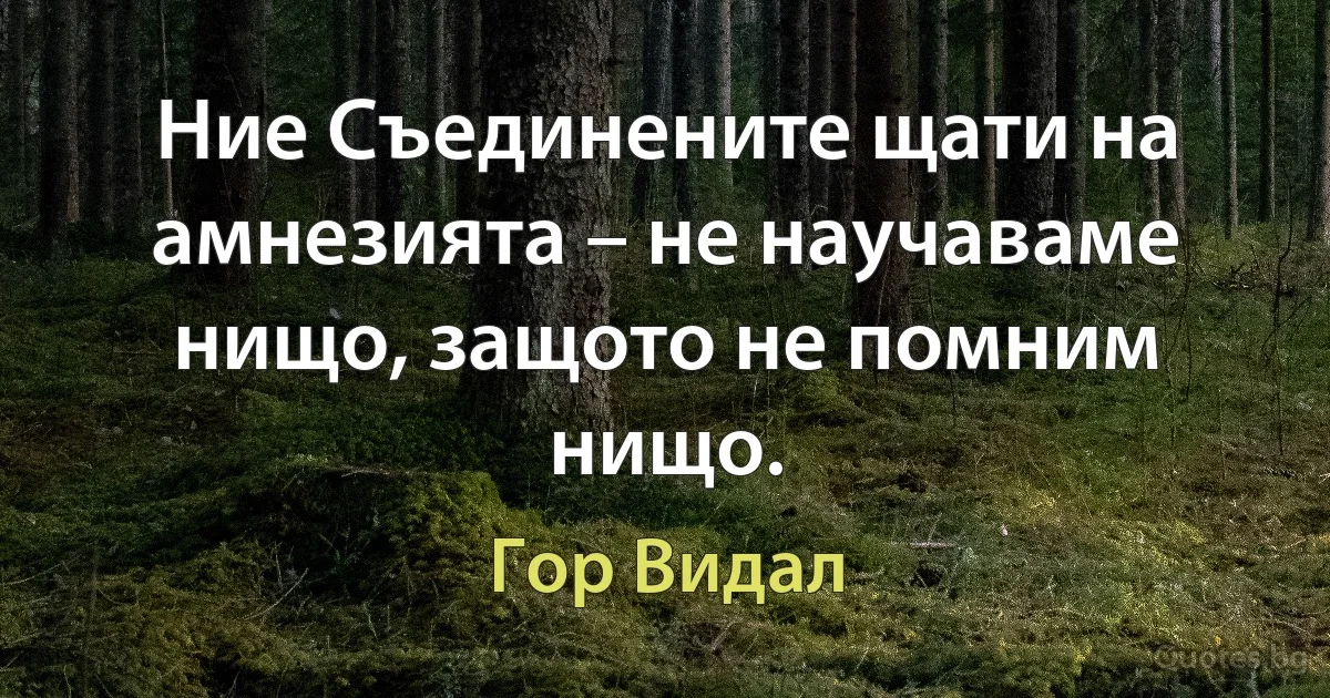 Ние Съединените щати на амнезията – не научаваме нищо, защото не помним нищо. (Гор Видал)