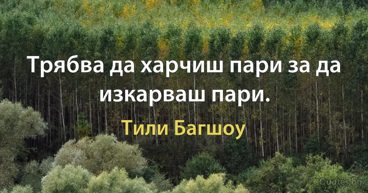 Трябва да харчиш пари за да изкарваш пари. (Тили Багшоу)