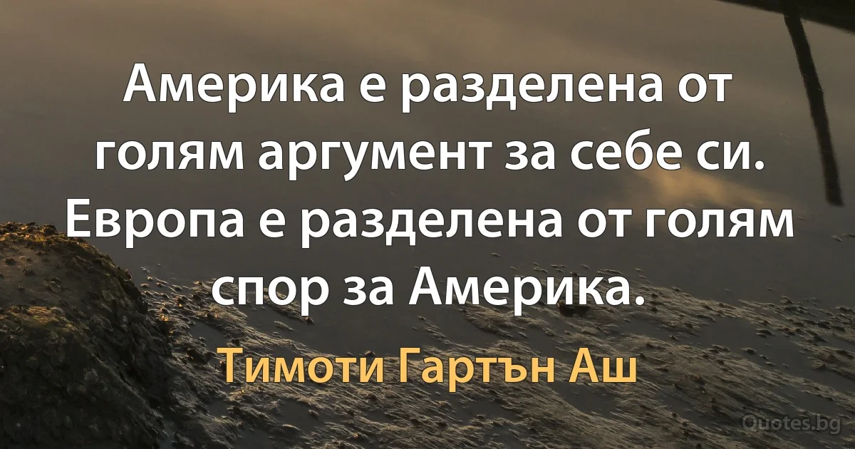 Америка е разделена от голям аргумент за себе си. Европа е разделена от голям спор за Америка. (Тимоти Гартън Аш)