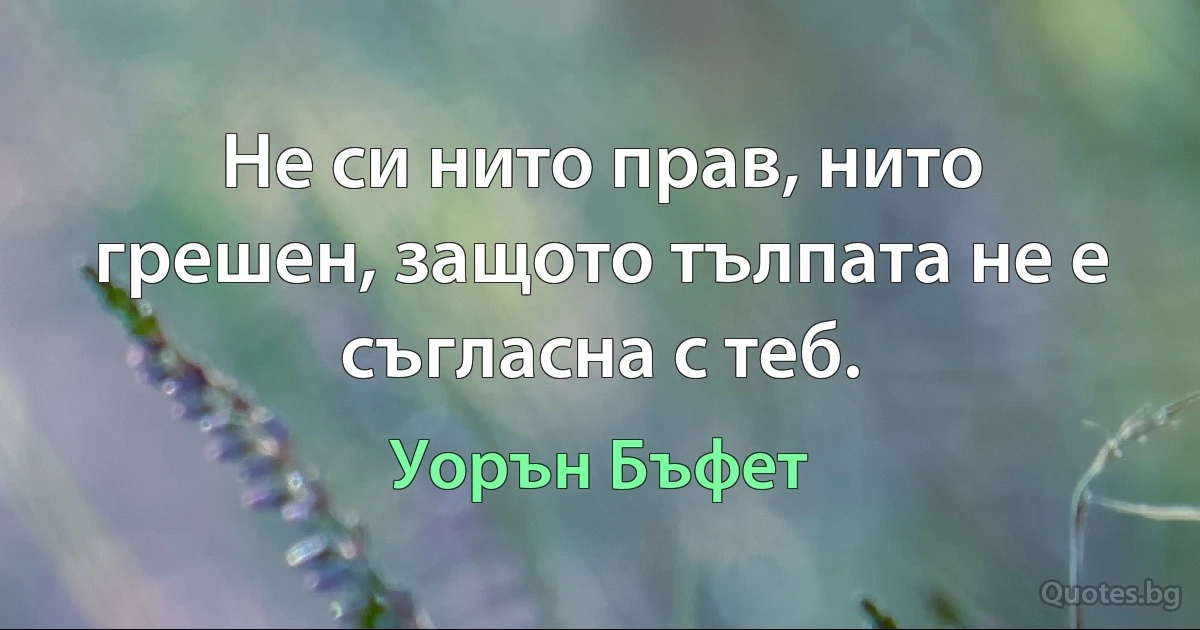 Не си нито прав, нито грешен, защото тълпата не е съгласна с теб. (Уорън Бъфет)