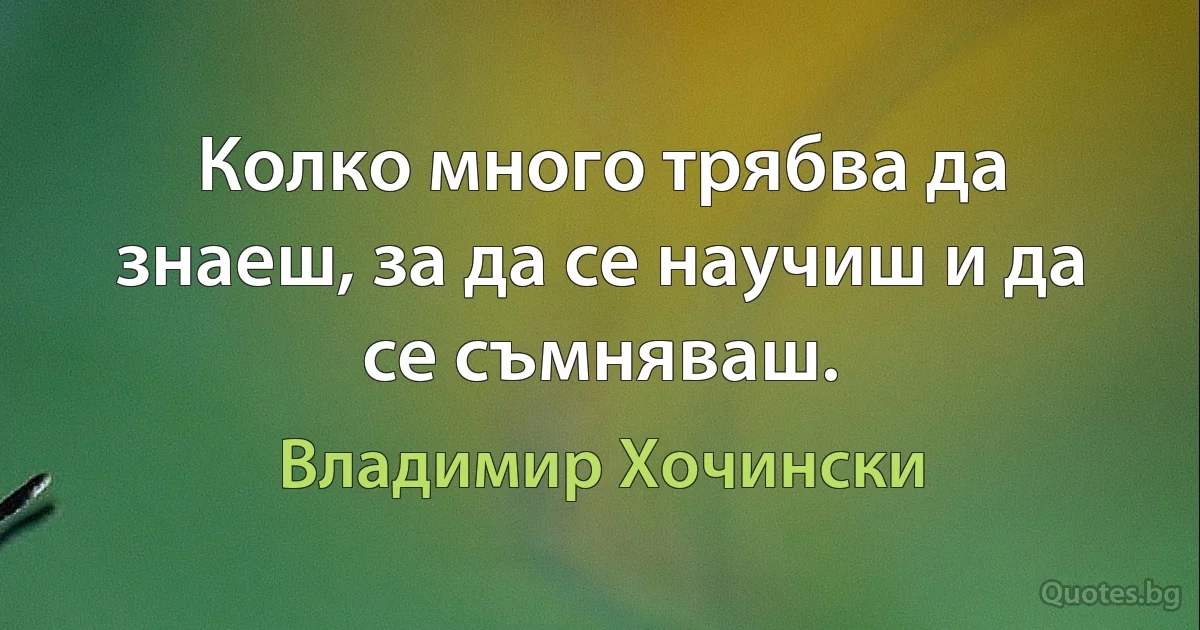 Колко много трябва да знаеш, за да се научиш и да се съмняваш. (Владимир Хочински)