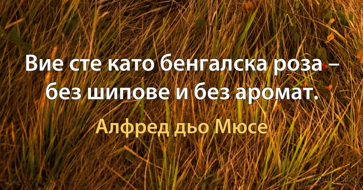 Вие сте като бенгалска роза – без шипове и без аромат. (Алфред дьо Мюсе)