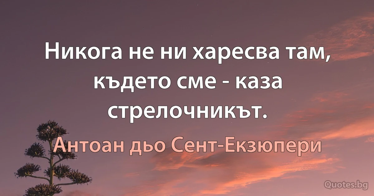 Никога не ни харесва там, където сме - каза стрелочникът. (Антоан дьо Сент-Екзюпери)