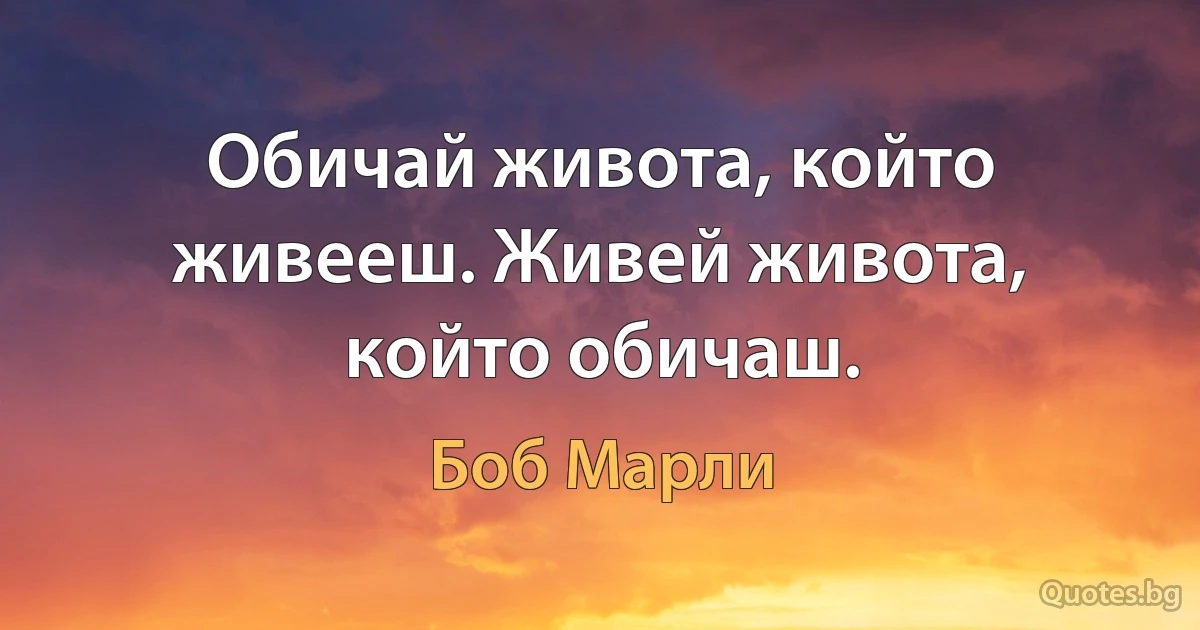 Обичай живота, който живееш. Живей живота, който обичаш. (Боб Марли)