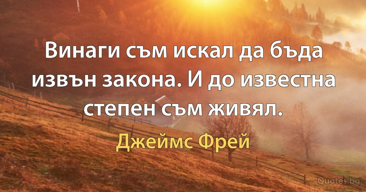 Винаги съм искал да бъда извън закона. И до известна степен съм живял. (Джеймс Фрей)