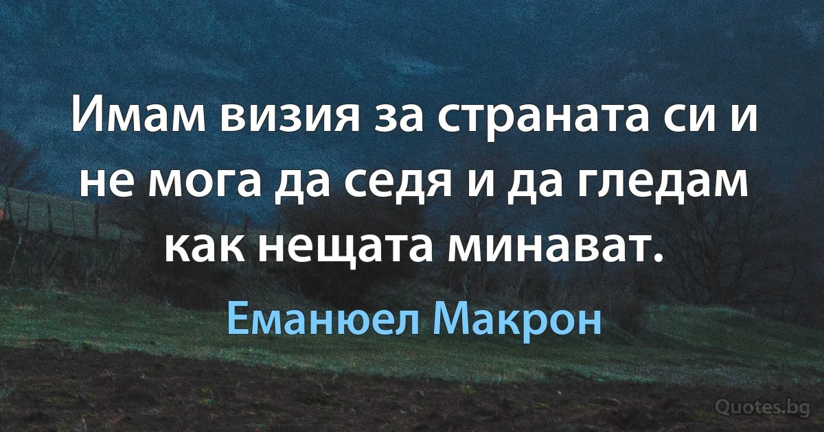 Имам визия за страната си и не мога да седя и да гледам как нещата минават. (Еманюел Макрон)