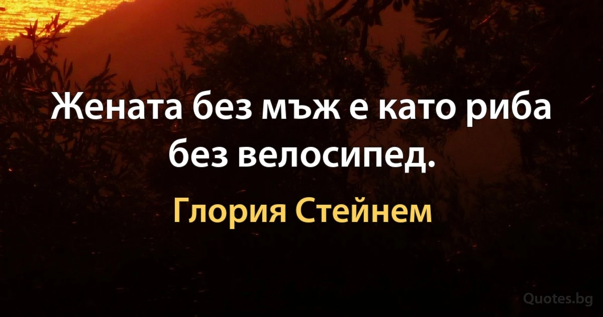 Жената без мъж е като риба без велосипед. (Глория Стейнем)