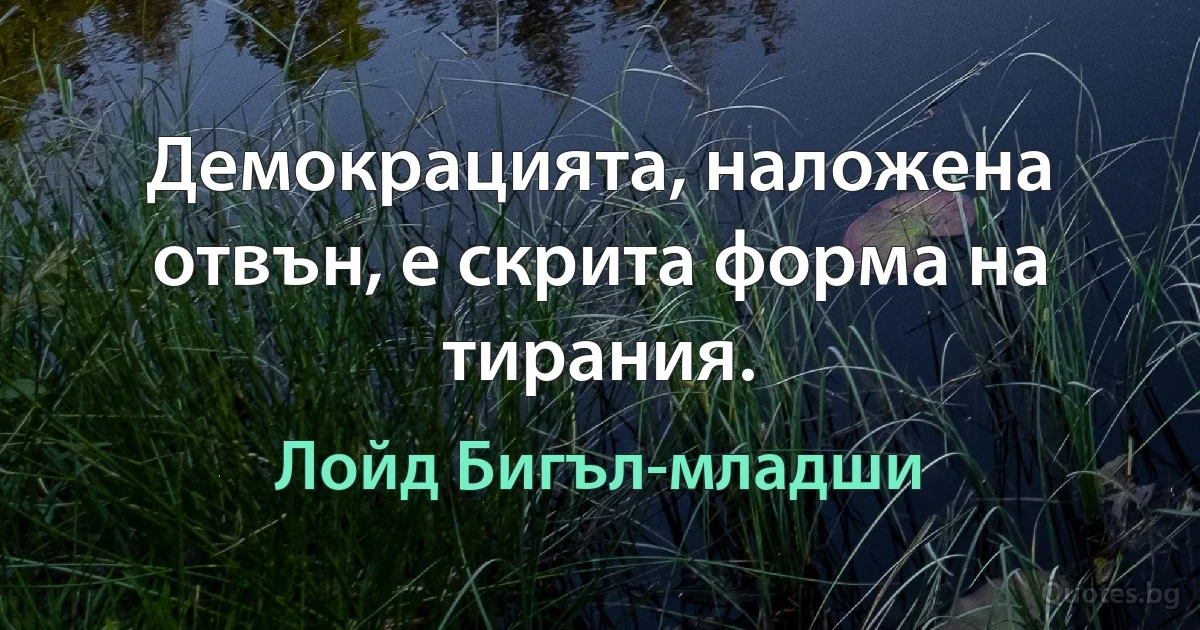 Демокрацията, наложена отвън, е скрита форма на тирания. (Лойд Бигъл-младши)