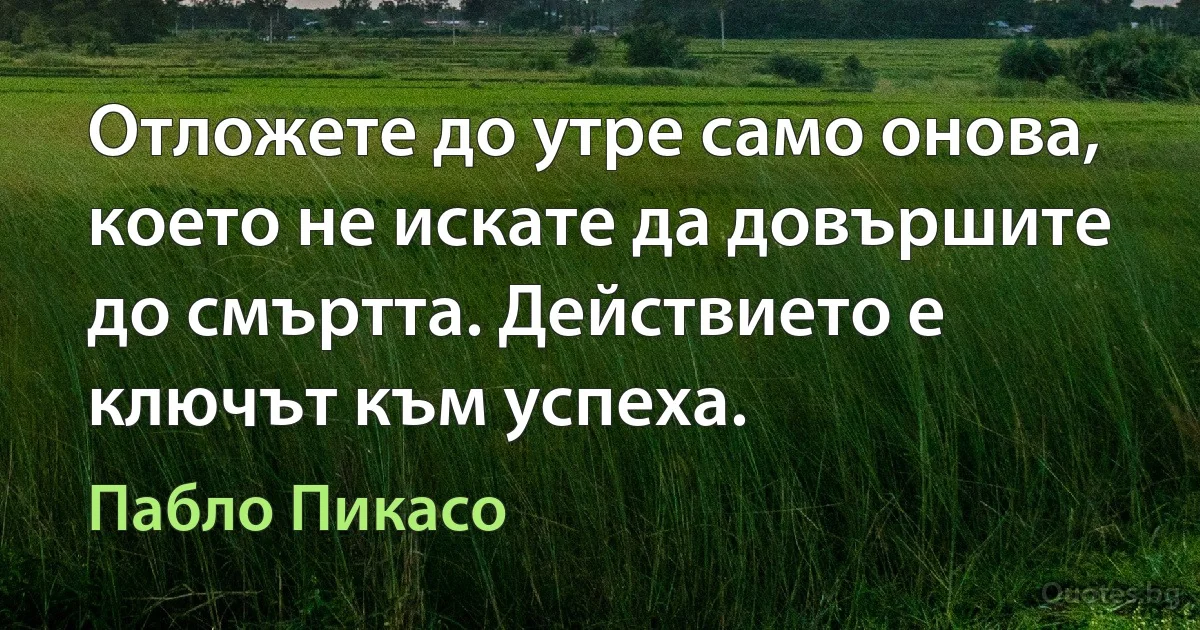 Отложете до утре само онова, което не искате да довършите до смъртта. Действието е ключът към успеха. (Пабло Пикасо)