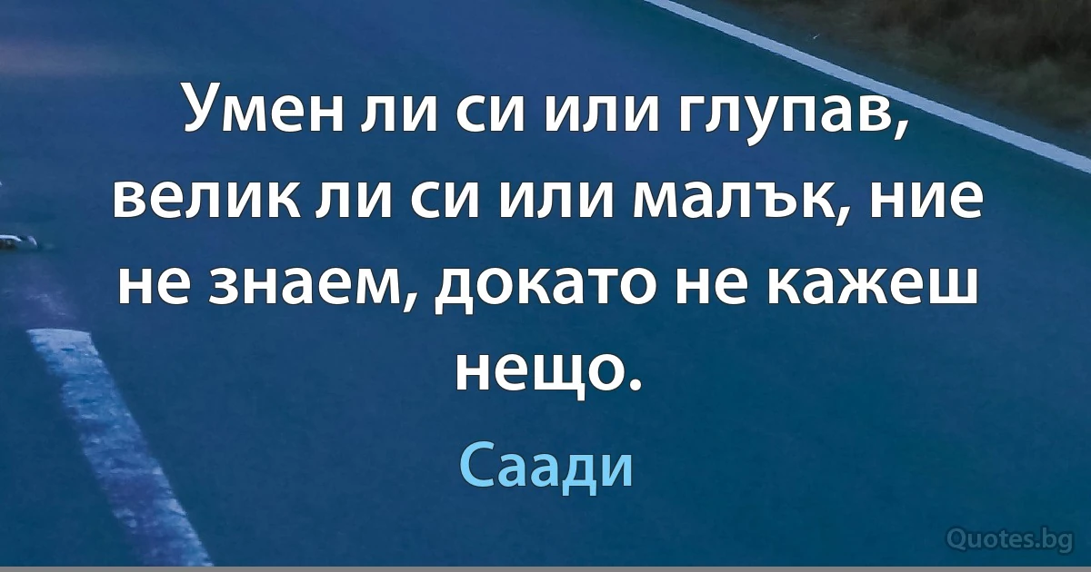 Умен ли си или глупав, велик ли си или малък, ние не знаем, докато не кажеш нещо. (Саади)