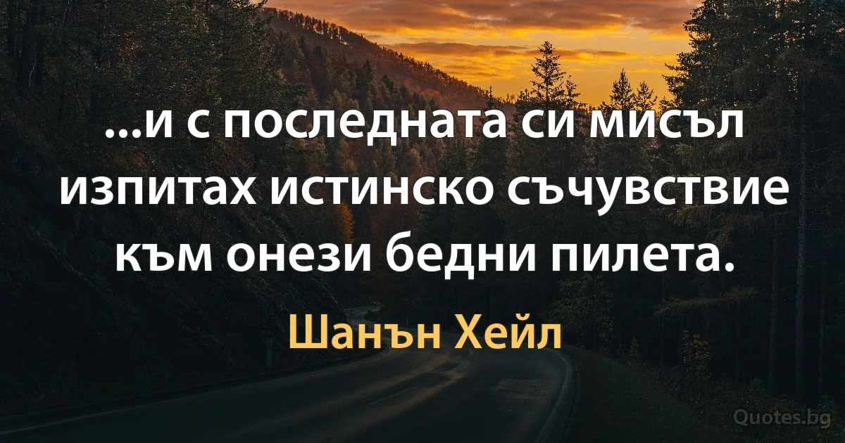 ...и с последната си мисъл изпитах истинско съчувствие към онези бедни пилета. (Шанън Хейл)