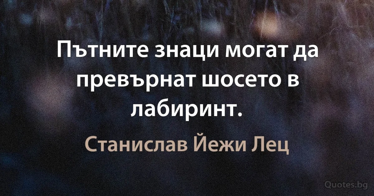 Пътните знаци могат да превърнат шосето в лабиринт. (Станислав Йежи Лец)