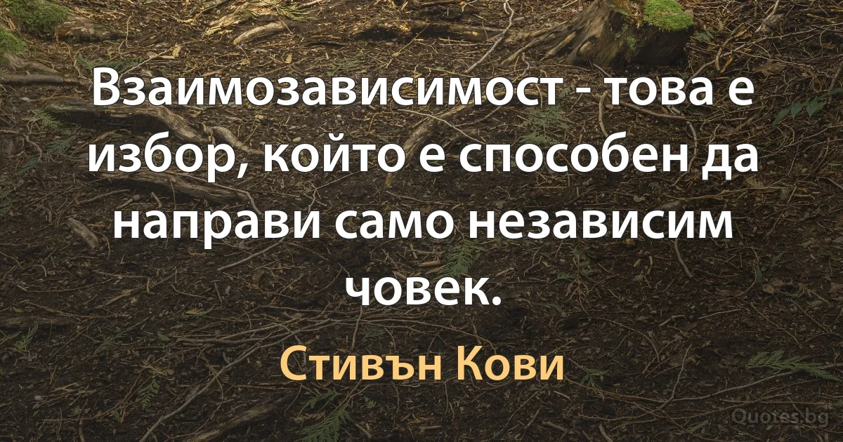 Взаимозависимост - това е избор, който е способен да направи само независим човек. (Стивън Кови)