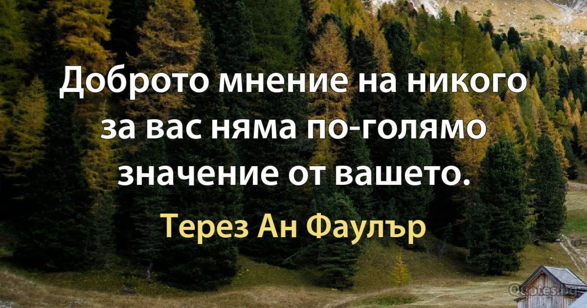 Доброто мнение на никого за вас няма по-голямо значение от вашето. (Терез Ан Фаулър)