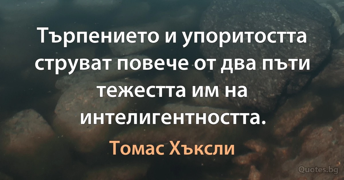 Търпението и упоритостта струват повече от два пъти тежестта им на интелигентността. (Томас Хъксли)