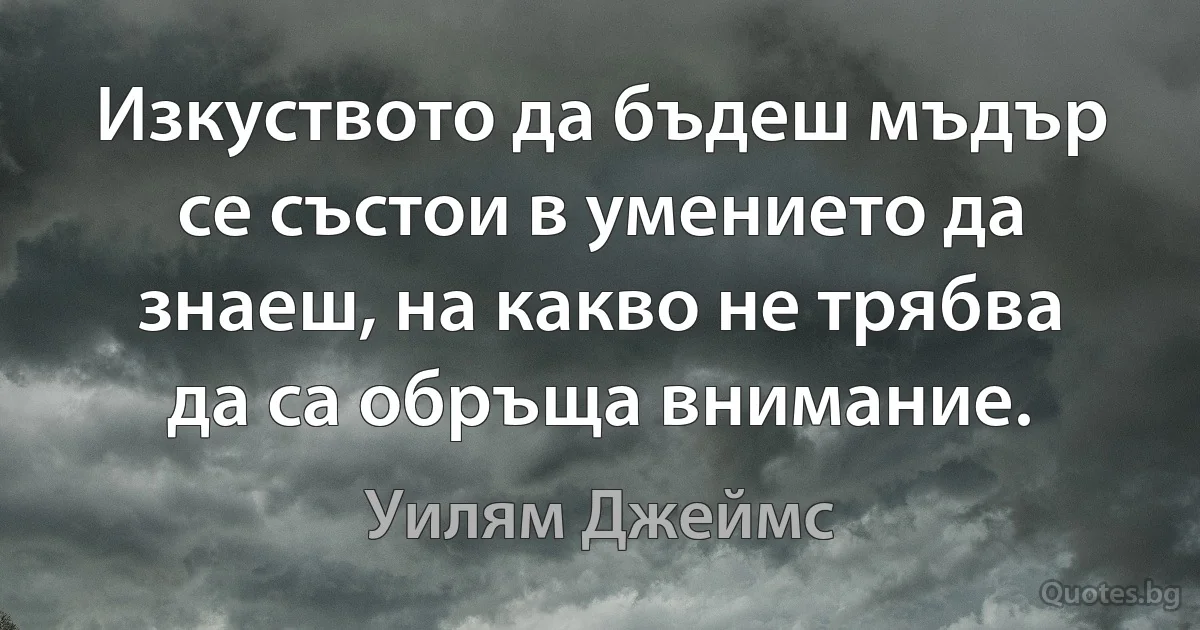 Изкуството да бъдеш мъдър се състои в умението да знаеш, на какво не трябва да са обръща внимание. (Уилям Джеймс)