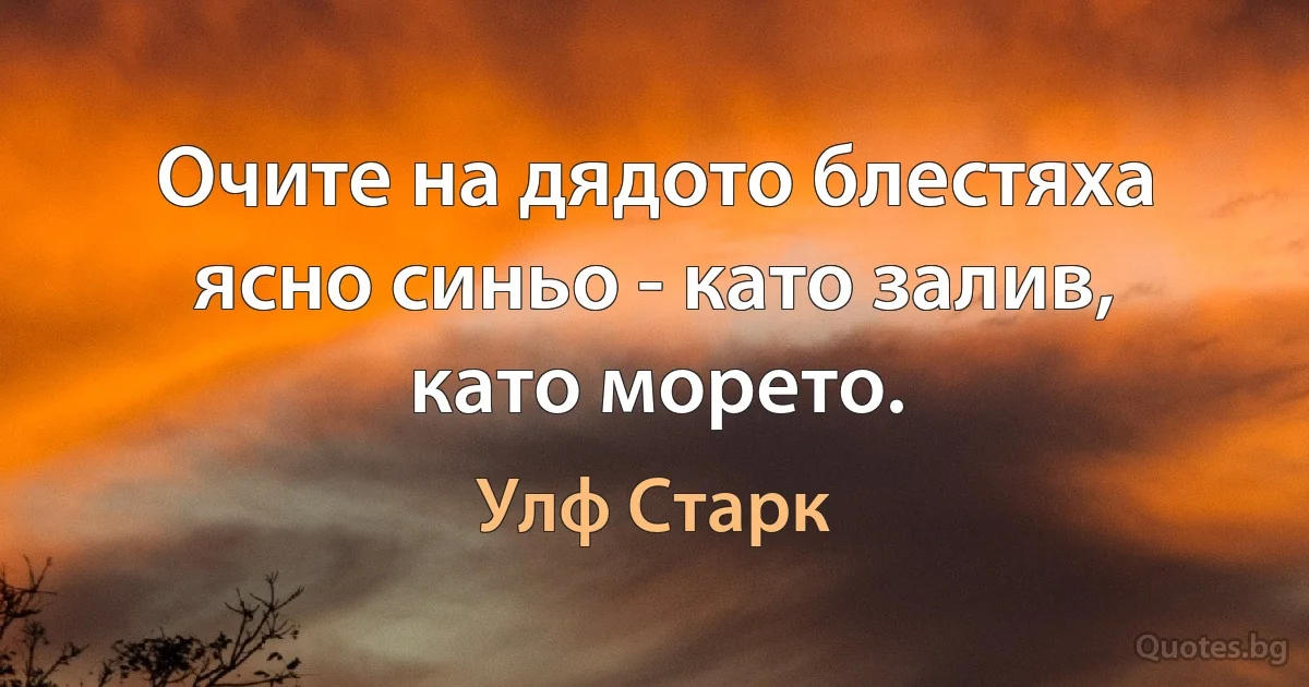 Очите на дядото блестяха ясно синьо - като залив, като морето. (Улф Старк)