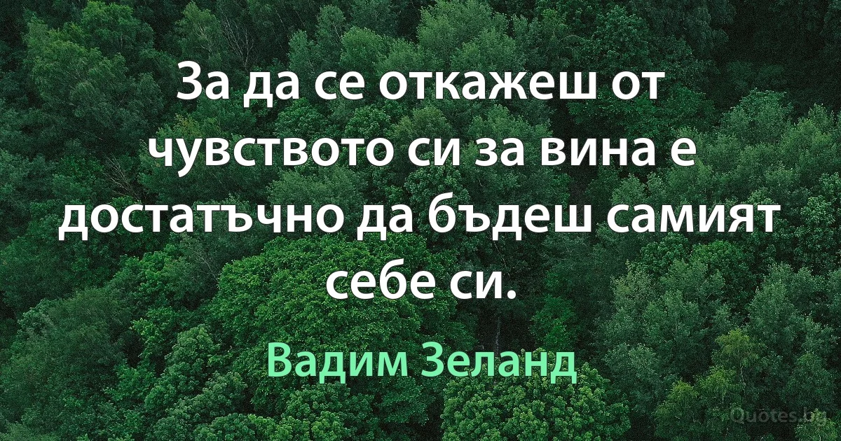 За да се откажеш от чувството си за вина е достатъчно да бъдеш самият себе си. (Вадим Зеланд)