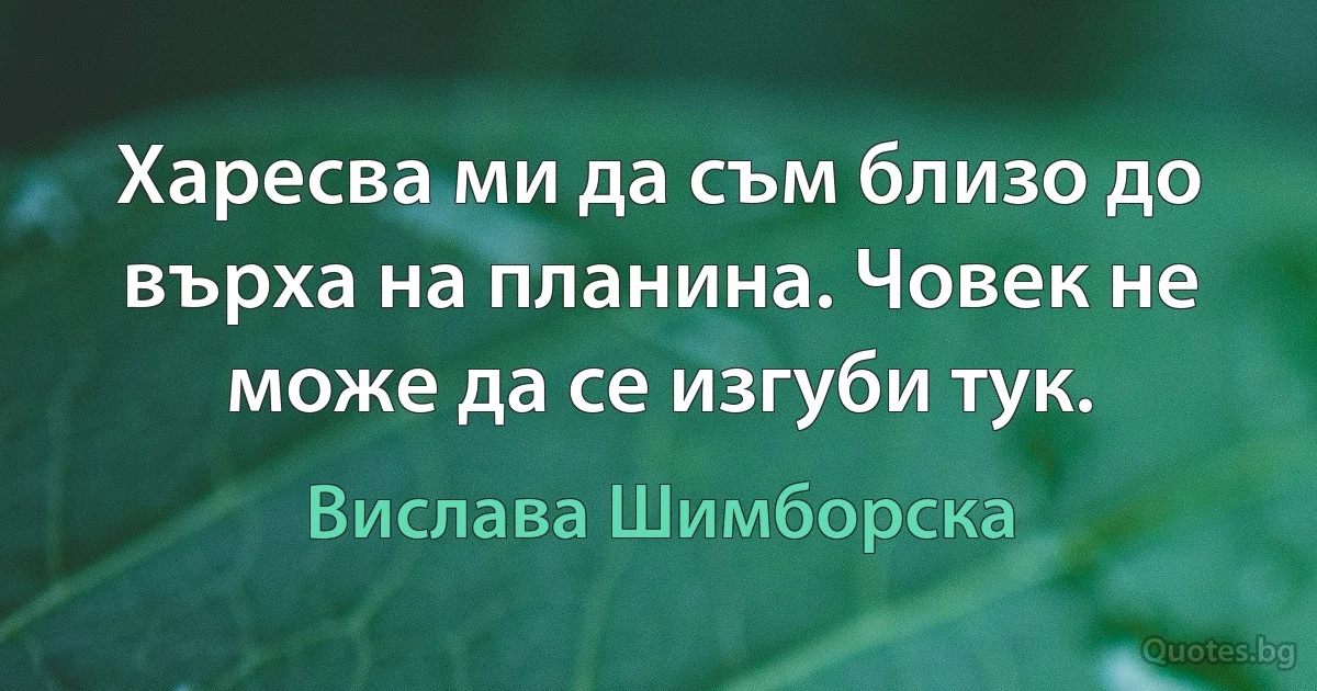 Харесва ми да съм близо до върха на планина. Човек не може да се изгуби тук. (Вислава Шимборска)