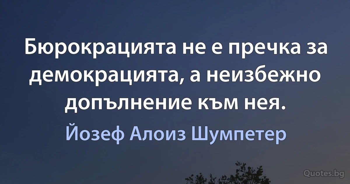 Бюрокрацията не е пречка за демокрацията, а неизбежно допълнение към нея. (Йозеф Алоиз Шумпетер)