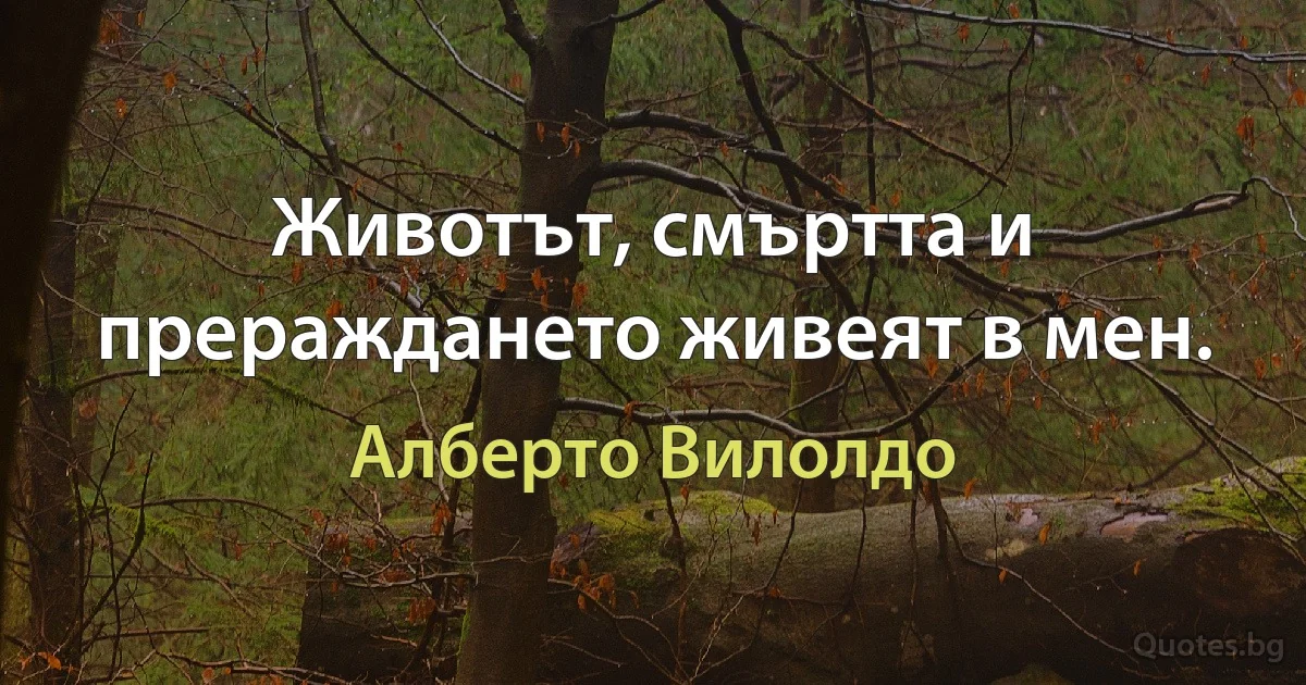 Животът, смъртта и прераждането живеят в мен. (Алберто Вилолдо)