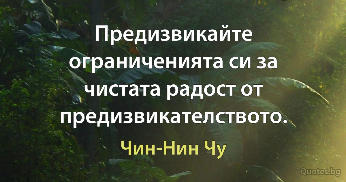 Предизвикайте ограниченията си за чистата радост от предизвикателството. (Чин-Нин Чу)