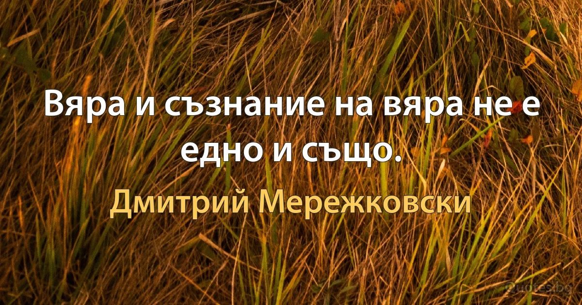 Вяра и съзнание на вяра не е едно и също. (Дмитрий Мережковски)